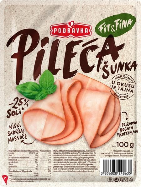 Domaća šunka, pileća prsa ili pureća prsa naresci 100g Podravka