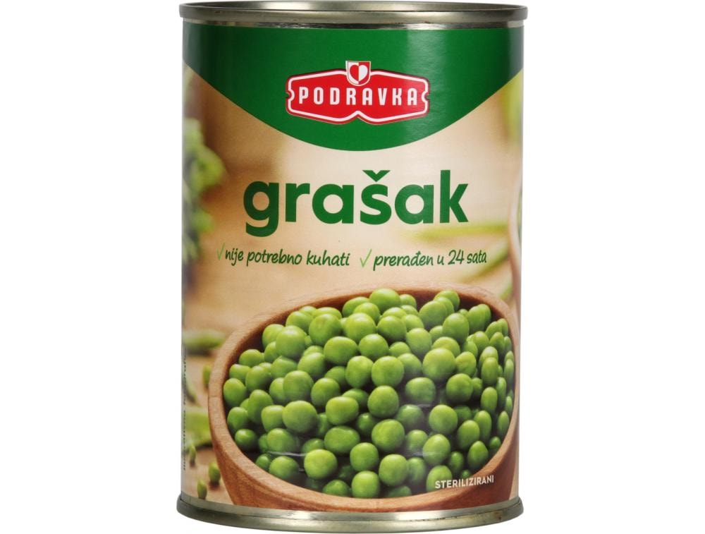 Podravka grašak Masa: 420 g, Ocijeđena masa: 260 g