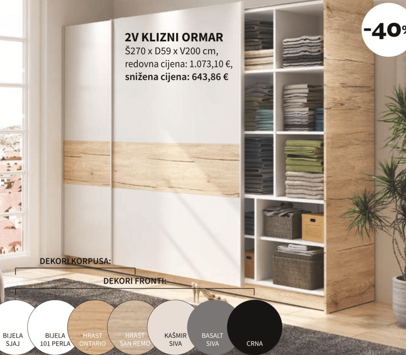 2v klizni ormar Š270 x D59 x V200 cm