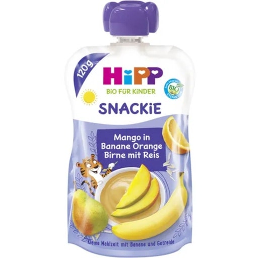 Voćni pire snackie mango in banane orange birne mit reis