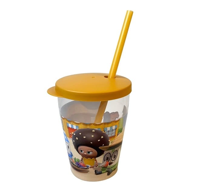 Čaša s poklopcem i slamkom 1 kom, 385 ml