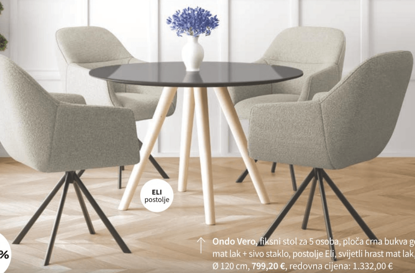 Ondo vero, fiksni stol za 5 osoba, Ø 120 cm