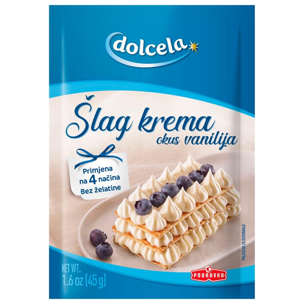 Dolcela šlag krema Vanilija, 45 g; Čokolada, 60 g