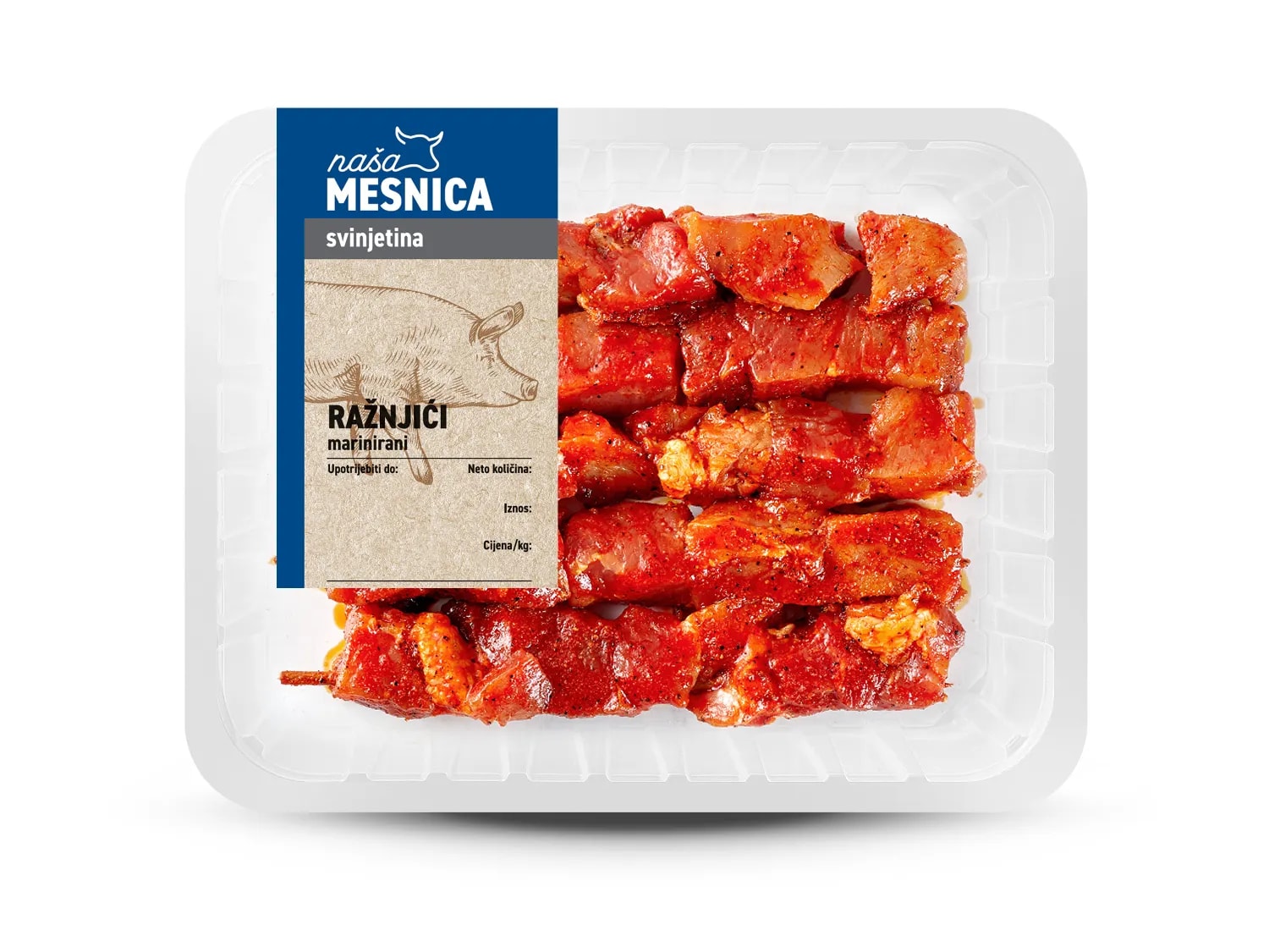 Svježi svinjski marinirani ražnjići cca 450 g