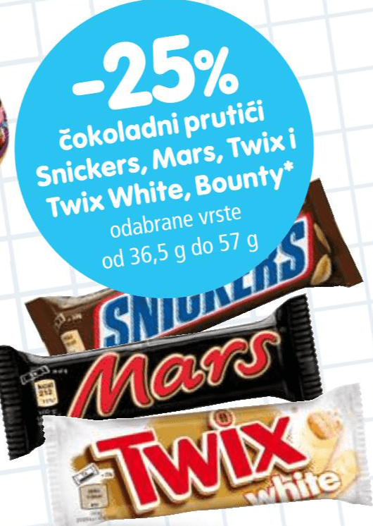 Čokoladni prutići od 36,5 g do 57 g