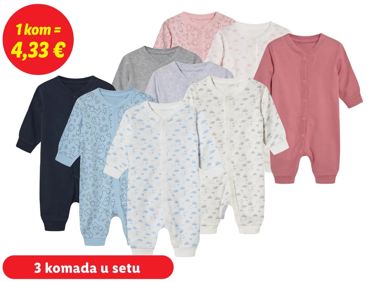 Jednodijelne pidžame 3 komada u setu