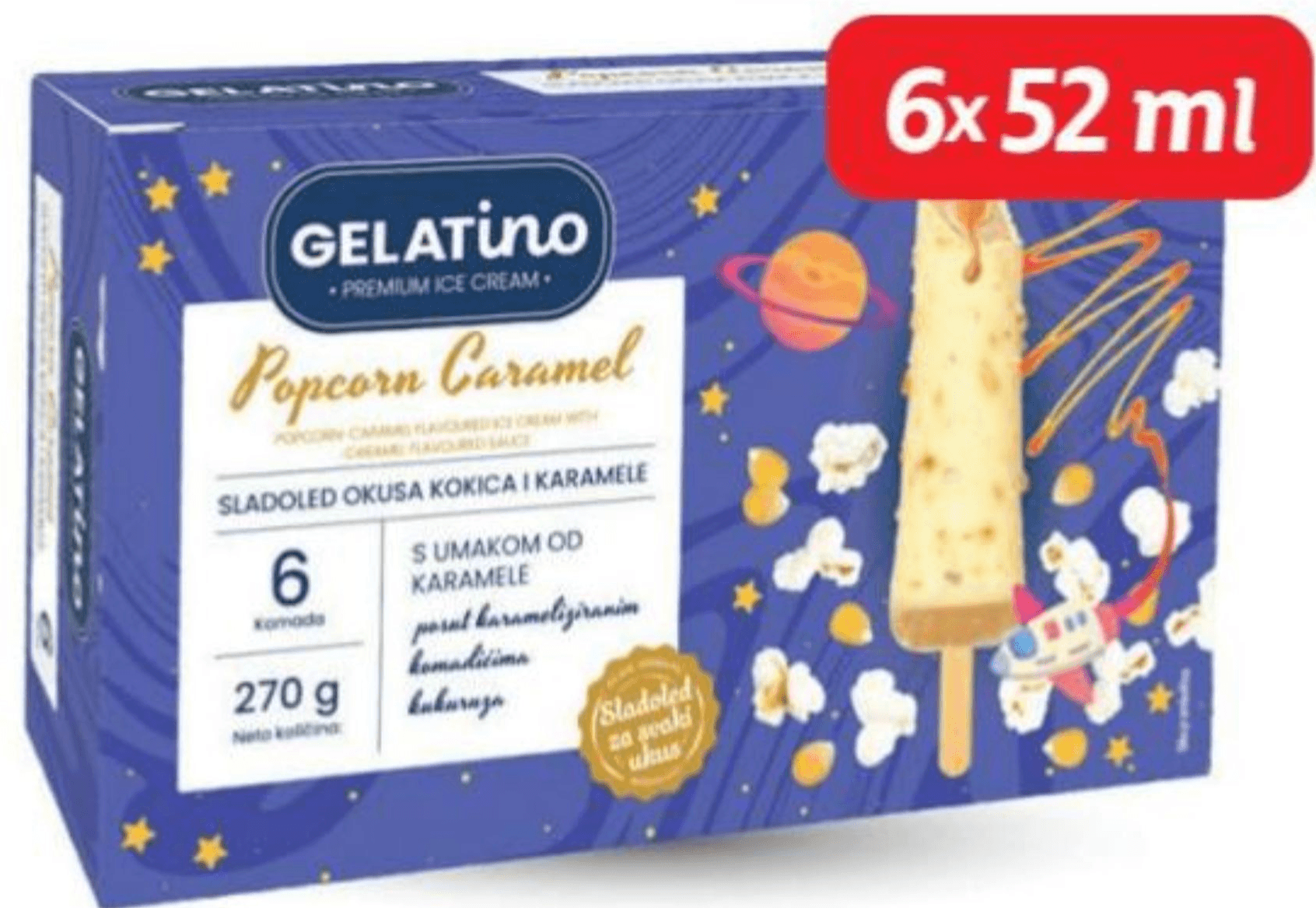 Sladoled popcorn caramel 6x52 ml