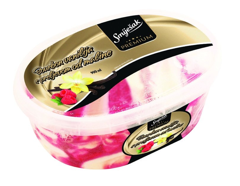 Sladoled bourbon vanilija s preljevom od maline premium 900 ml