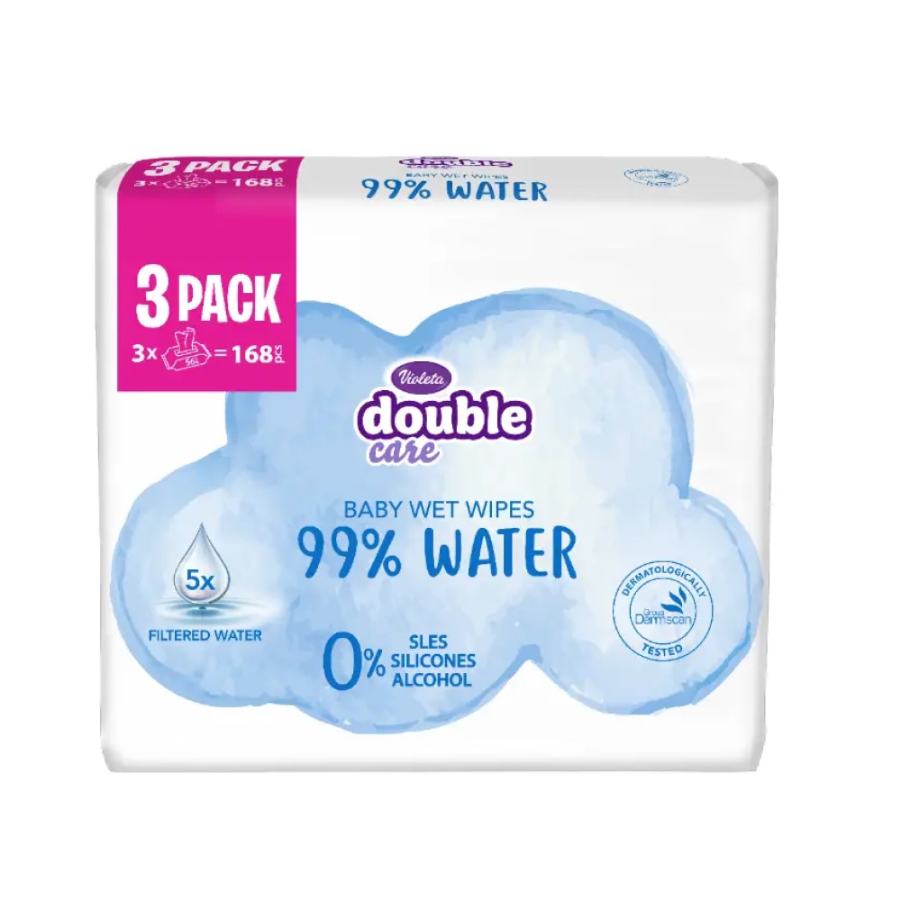 Vlažne maramice Violeta double care 99% voda 3x56 kom