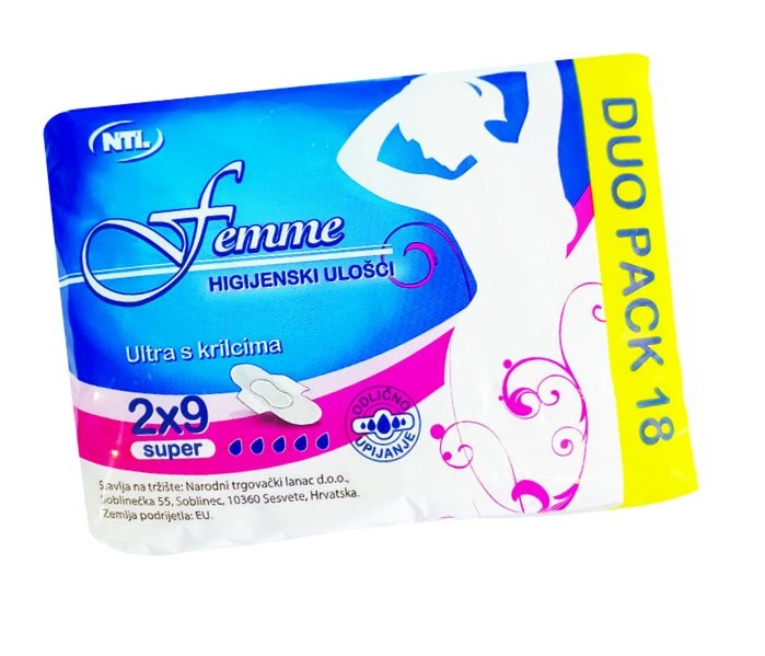 Ulošci higijenski super ultra wings duopack 18 kom FEMME