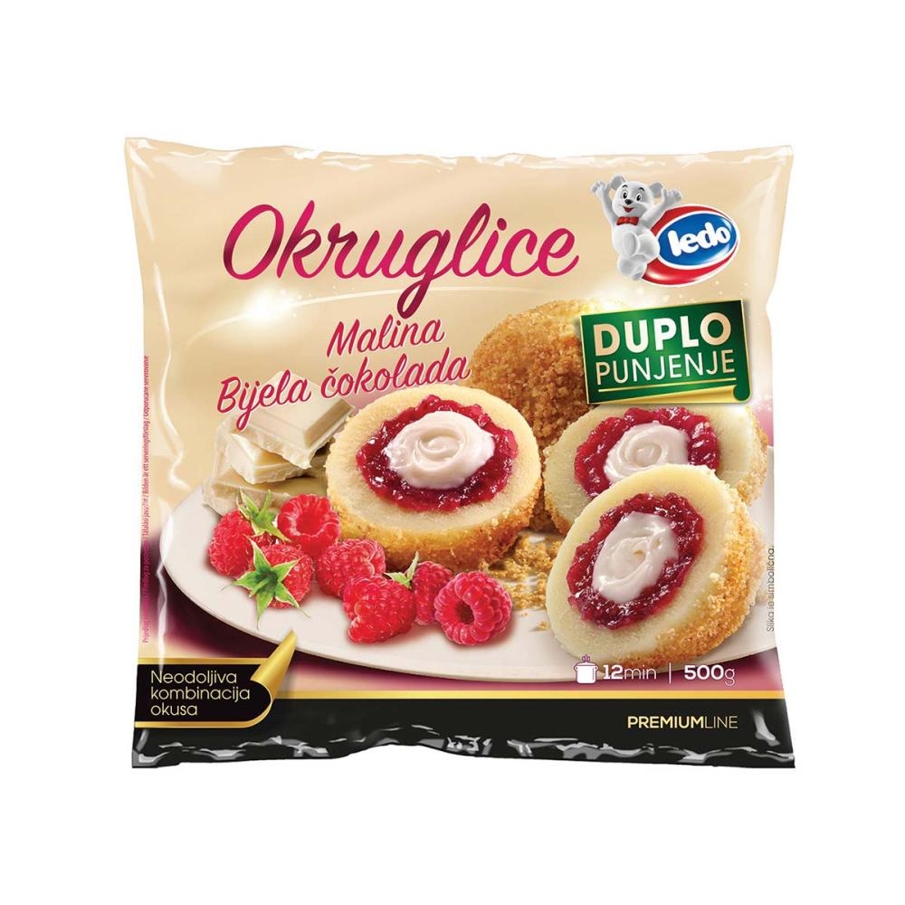 Okruglice s malinama i bijelom kremom ili s kakao kremom smrznuto 1 kg