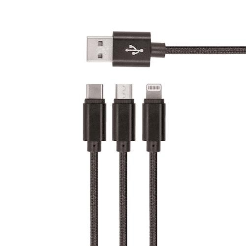 Kabel 3U1 SETTY crni micro USB + lightning + TYPE-C USB 1 kom