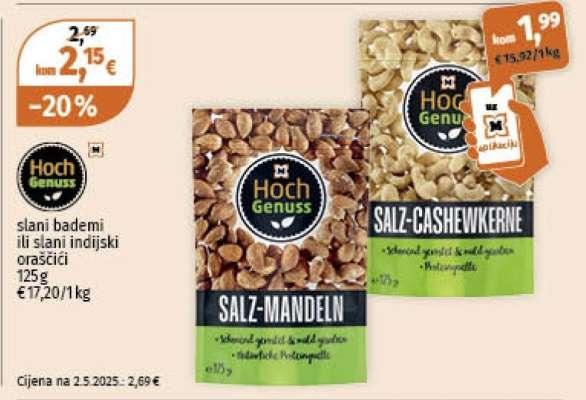 Hoch Genuss slani bademi ili indijski oraščići 125 g