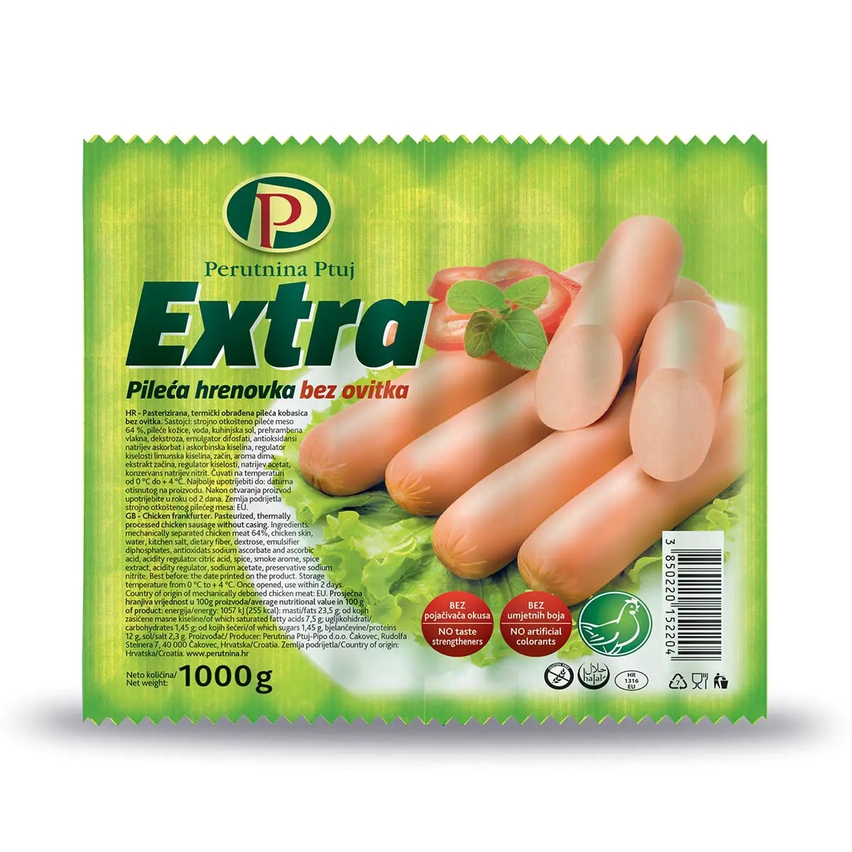 Pileće hrenovke Extra 1 kg Perutnina Ptuj