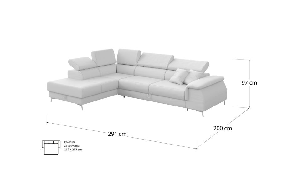 MANILA kutna garnitura 291 x 200 x 97/76 cm