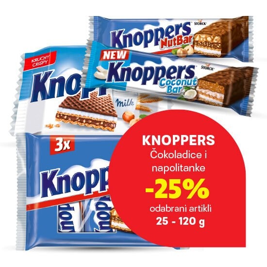 Knoppers Čokoladice i napolitanke 25-120 g Knoppers