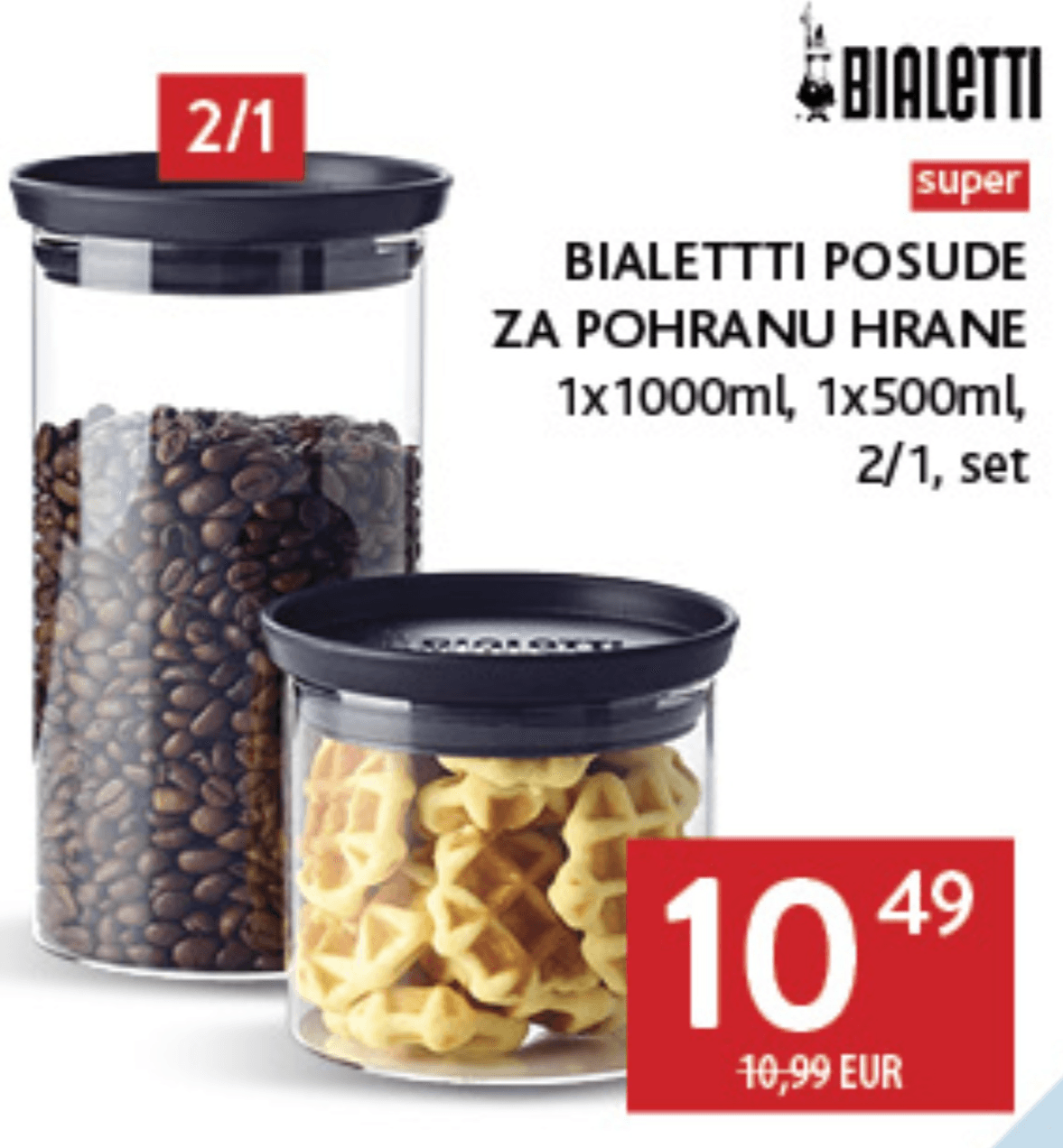 Bialetti Posude za pohranu hrane 1x1000ml, 1x500ml, 2/1, set