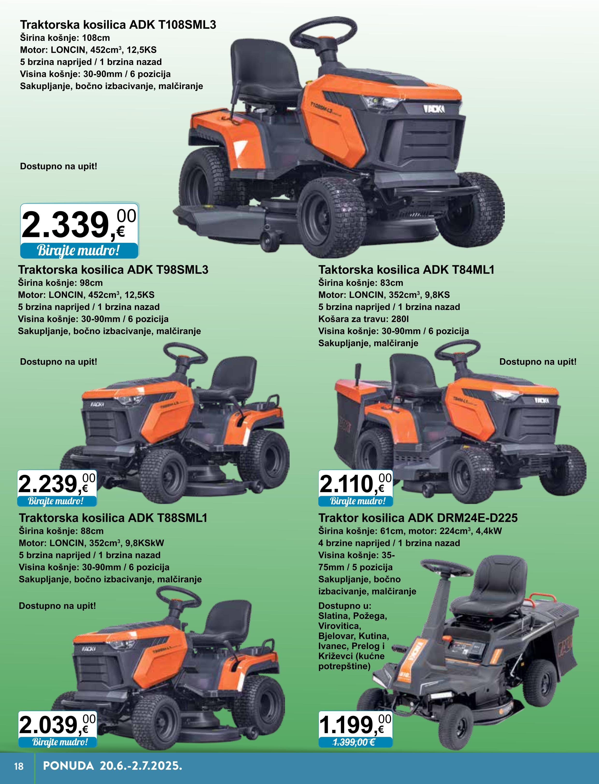 Traktorska kosilica adk t108sml3