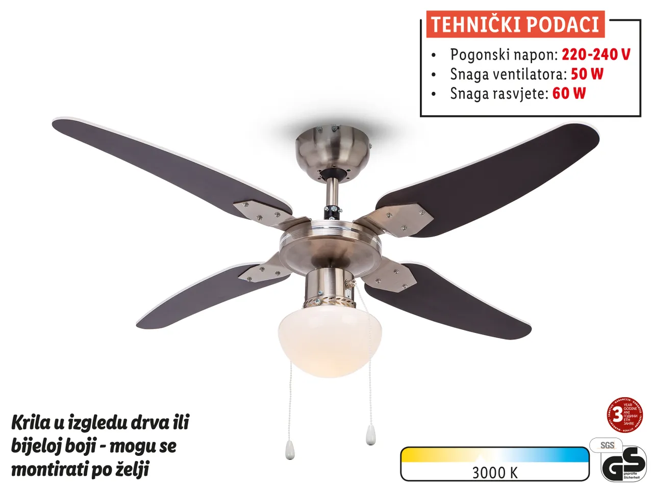 Stropni ventilator s led svjetiljkom kom