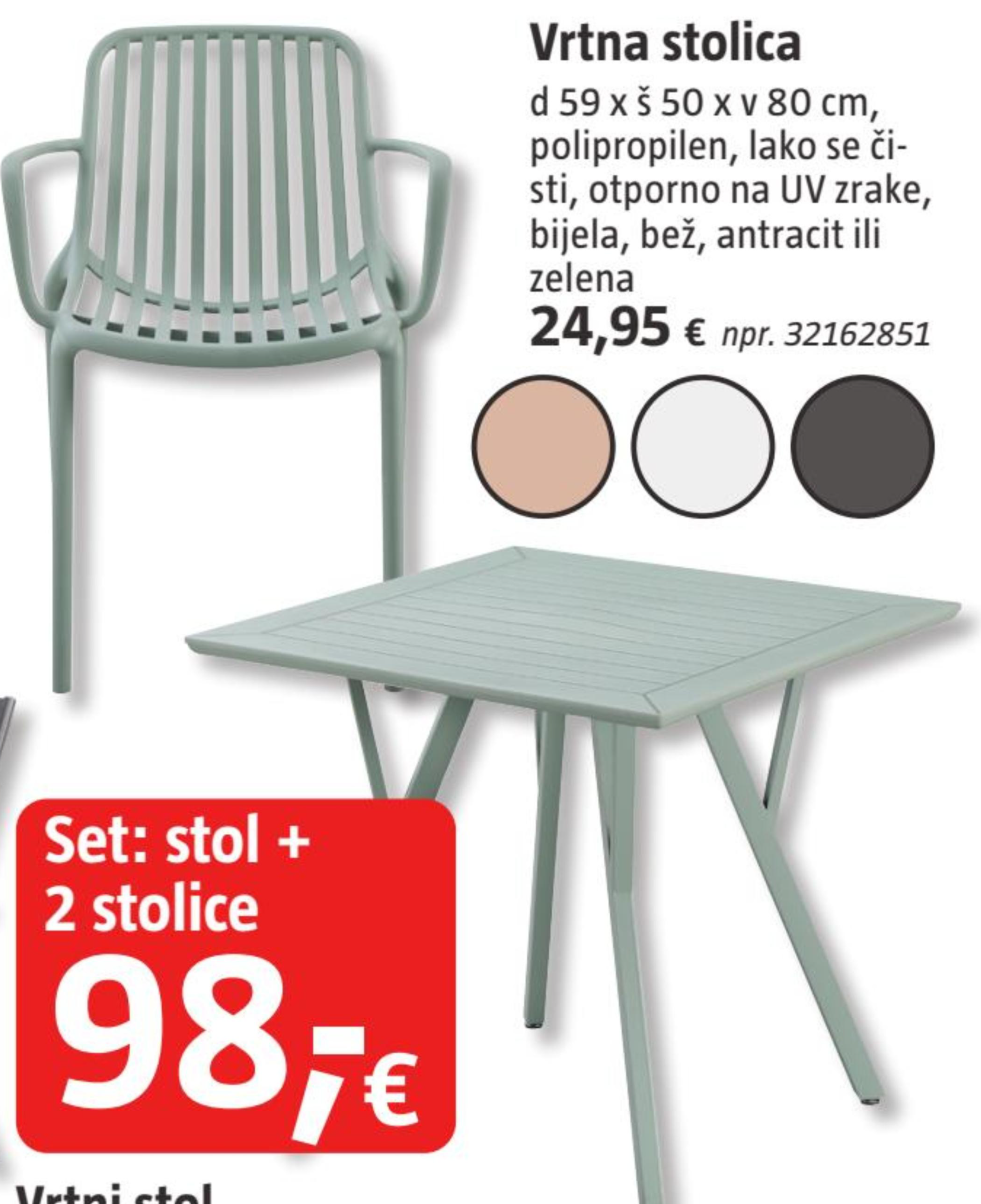 Set: vrtni stol + 2 stolice