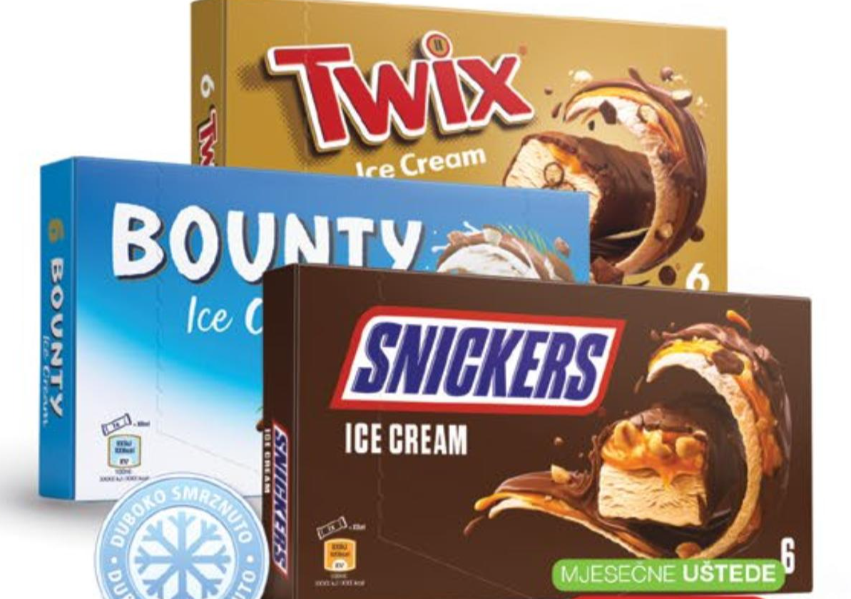 Sladoled Snickers 6 x 45,6 g, Bounty 6 x 39,1 g, Twix 6 x 34,2 g, Mars 6 x 40 g